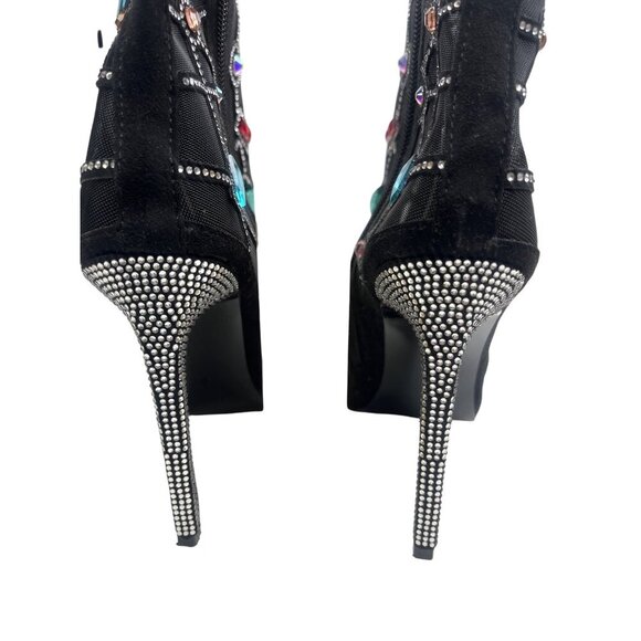 Azalea Wang Diamond Dream Lace Up Gem Black Mesh Jewel Booties Size 8 Ladies - Picture 7 of 16